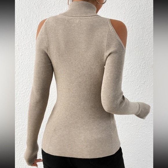 Turtleneck Cold Shoulder Sweater - Picture 2 of 10